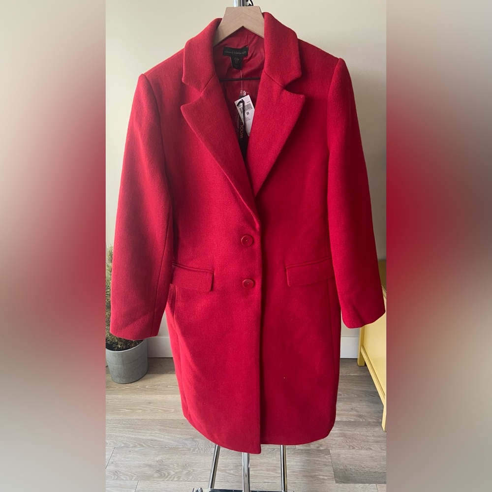 M 🔖 HOUSE OF HARLOW 1960 Wool Blend Long Peacoat Red